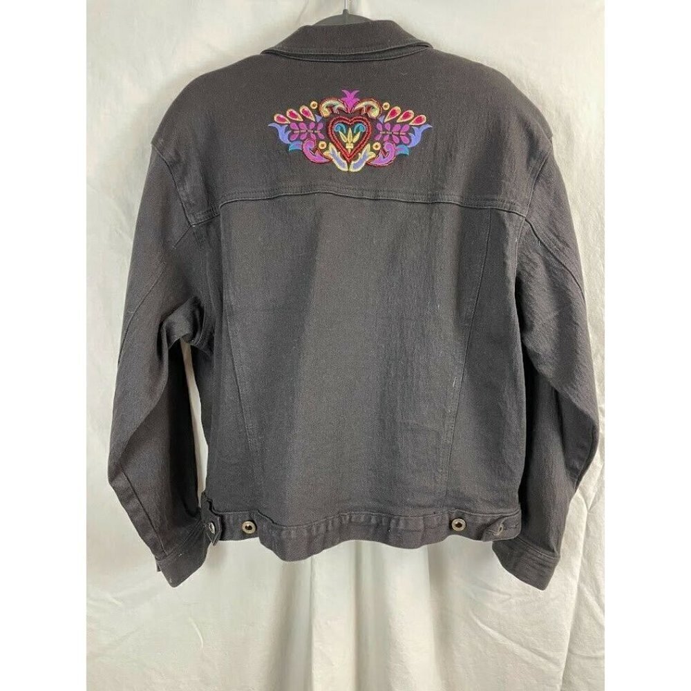 Vtg 80's Stefano International Denim Jacket Blingy  Rockabilly Embroidery 14/16 - Picture 2 of 6